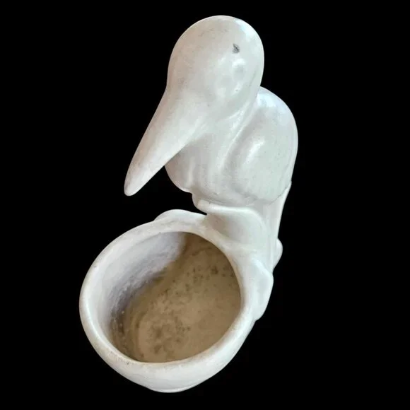 Matte White Pottery Bird Planter Trinket Bowl Mid-Century Modern 6 Inch - Picture 3 of 14